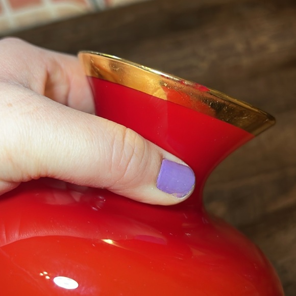 Vintage Asian oriental orange red cased glass with peacock vase - Picture 10 of 11